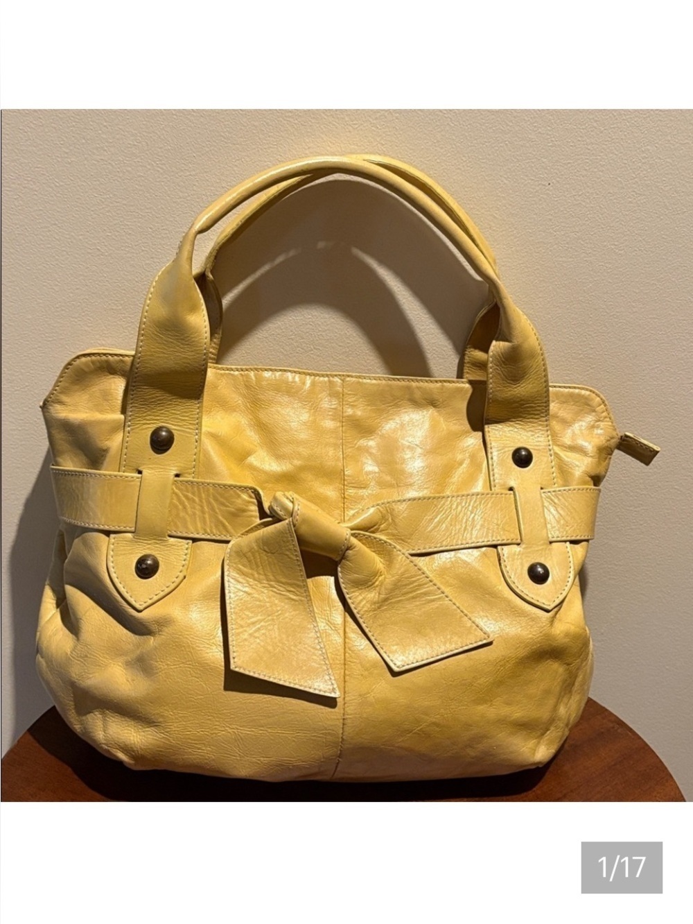 Roberta Gandolfi   Italian leather satchel  golden yellow  bow front lightweight